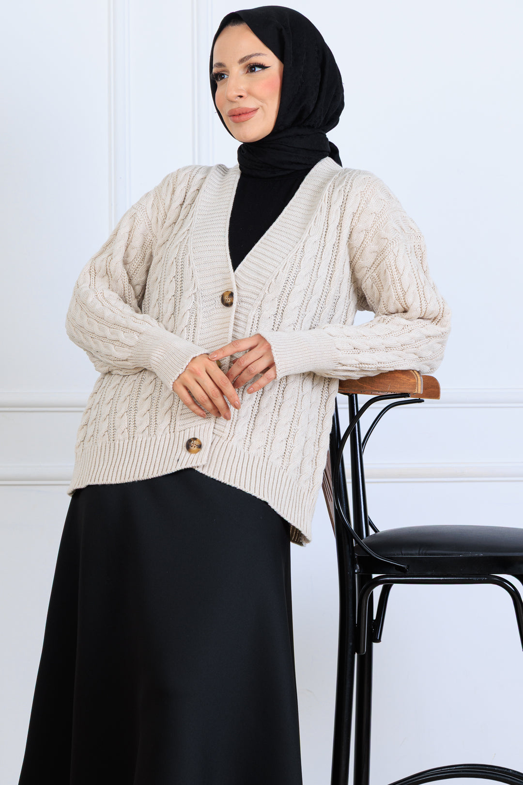 BNG Women Saç Örgü Kısa Triko Hırka S4000 Taş Rengi - Nuevo Laredo