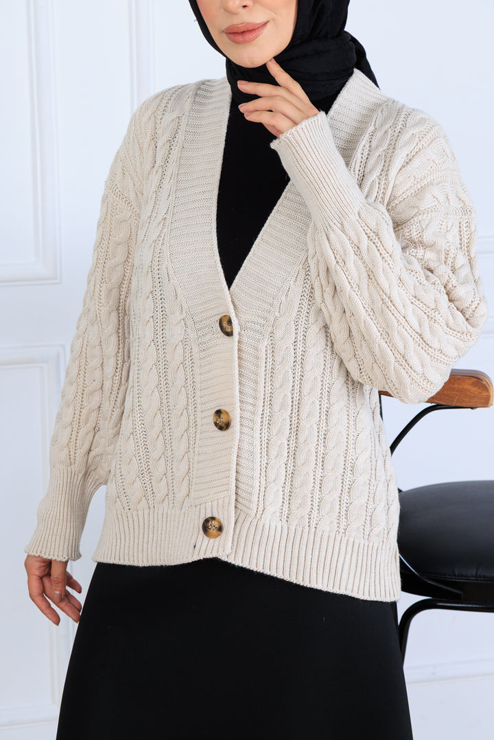 BNG Women Saç Örgü Kısa Triko Hırka S4000 Taş Rengi - Nuevo Laredo