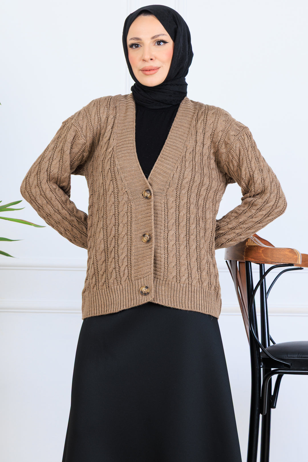 BNG Women Braided Short Knit Cardigan S4000 Mink - Wavre