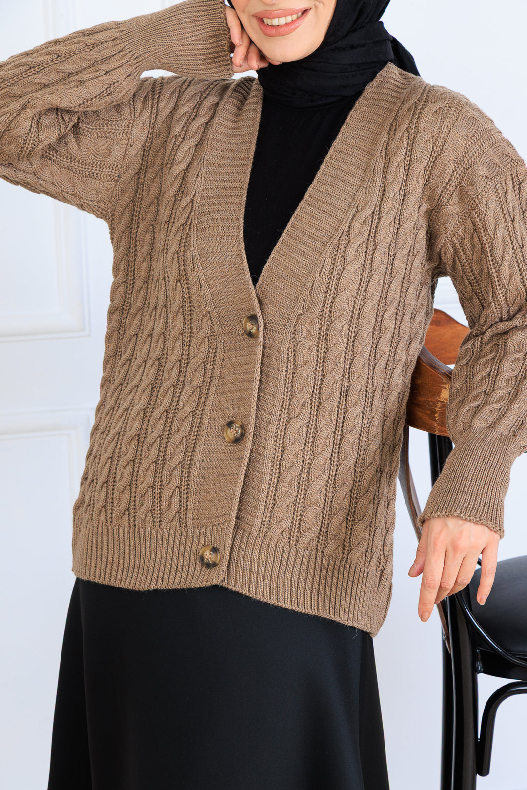 BNG Women Braided Short Knit Cardigan S4000 Mink - Wavre
