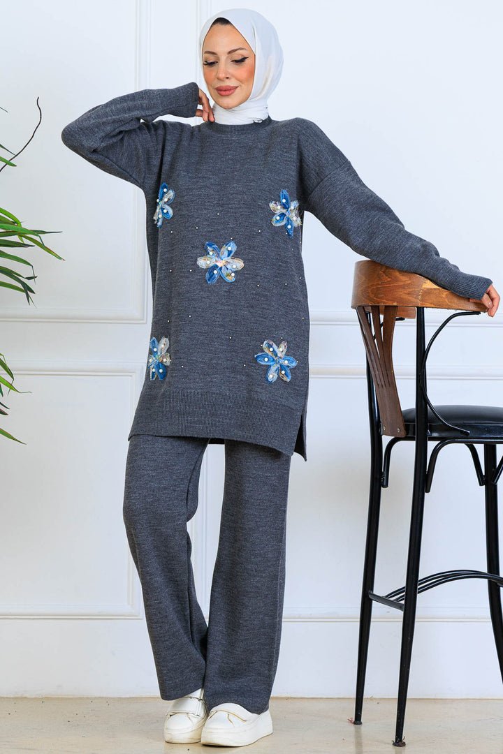 BNG Women Floral Knit Set S1006 Anthracite - Sault Ste. Marie