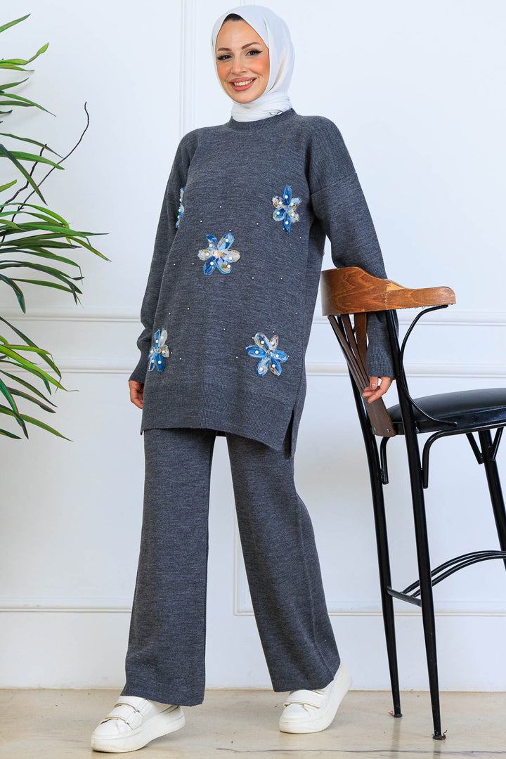 BNG Women Floral Knit Set S1006 Anthracite - Sault Ste. Marie