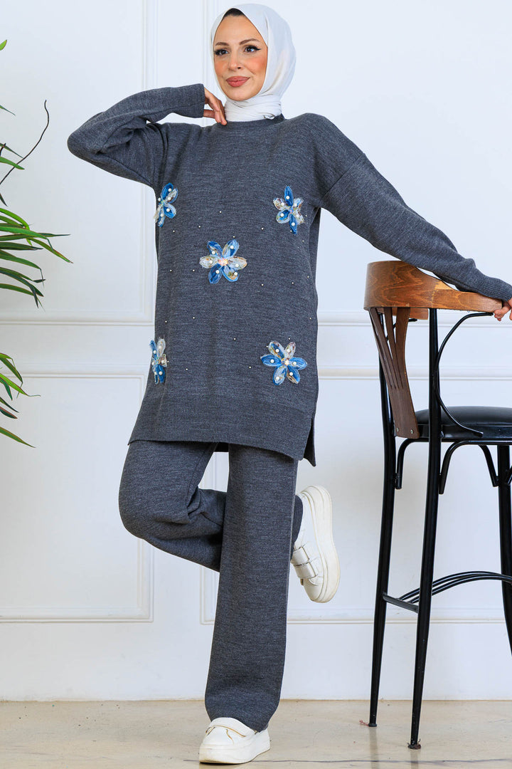 BNG Women Floral Knit Set S1006 Anthracite - Sault Ste. Marie