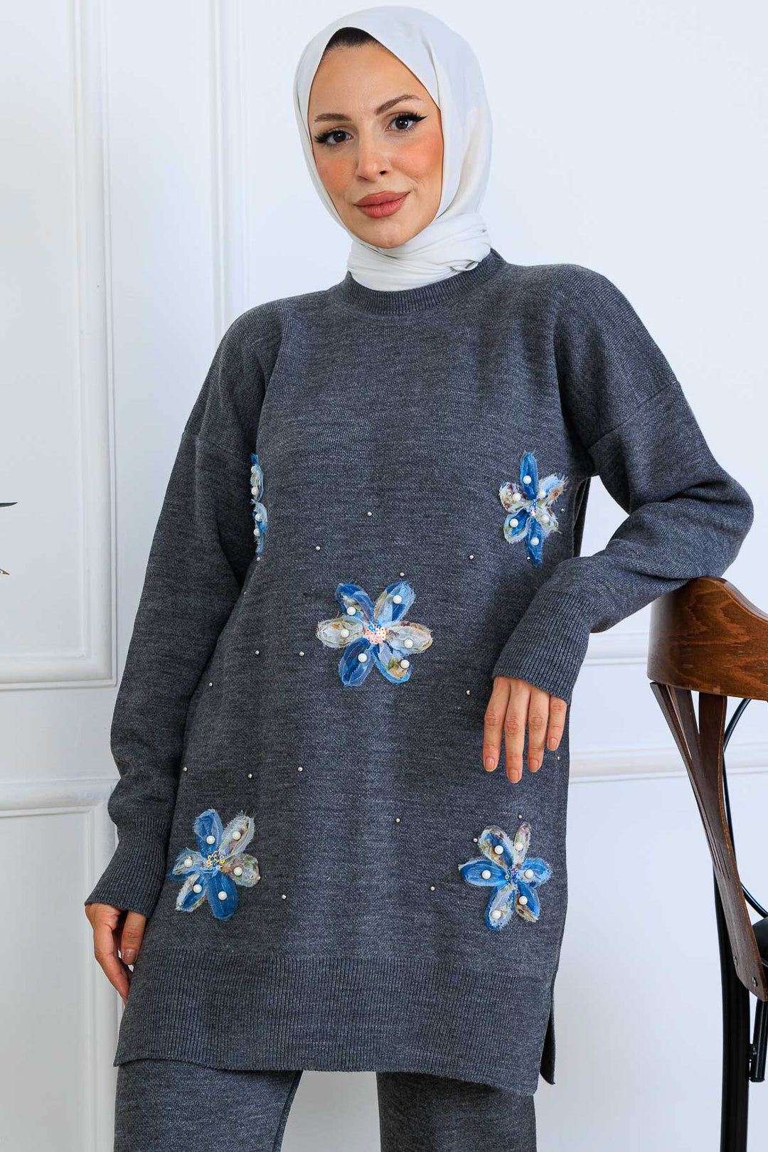 BNG Women Floral Knit Set S1006 Anthracite - Sault Ste. Marie