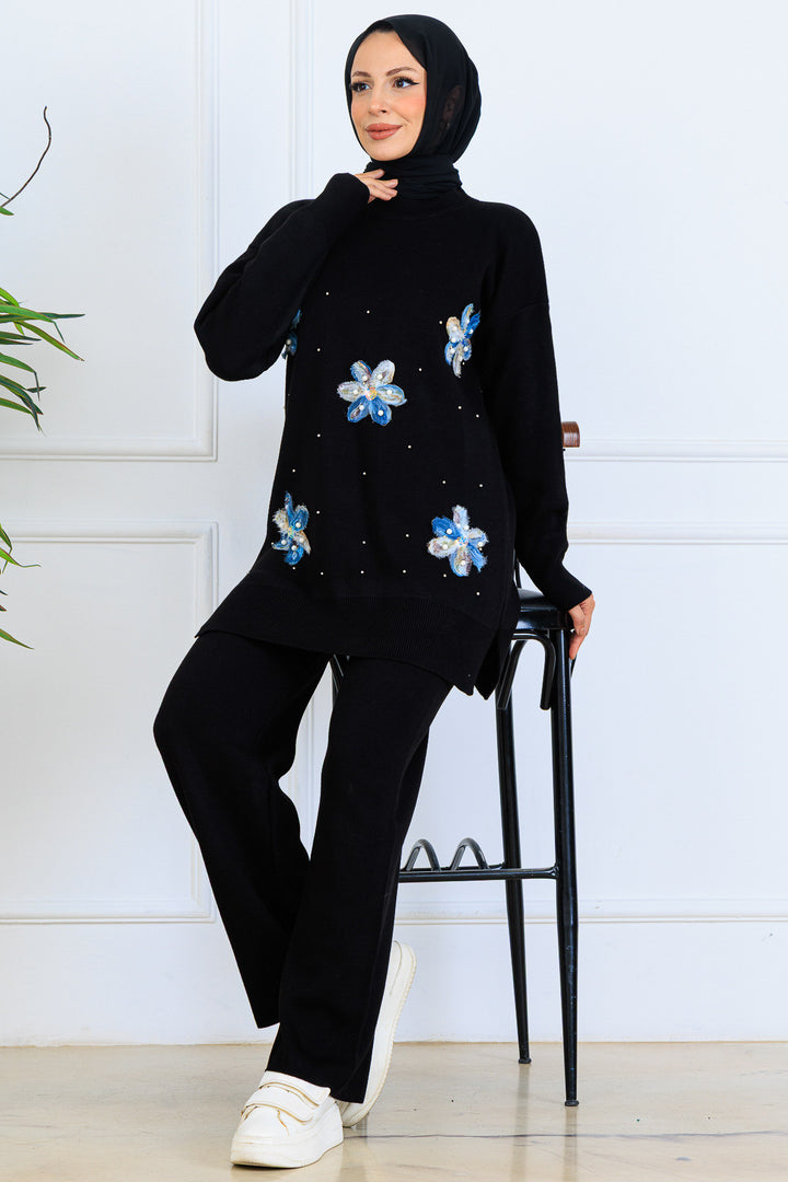 BNG Women Floral Knit Set S1006 Black - Buzău