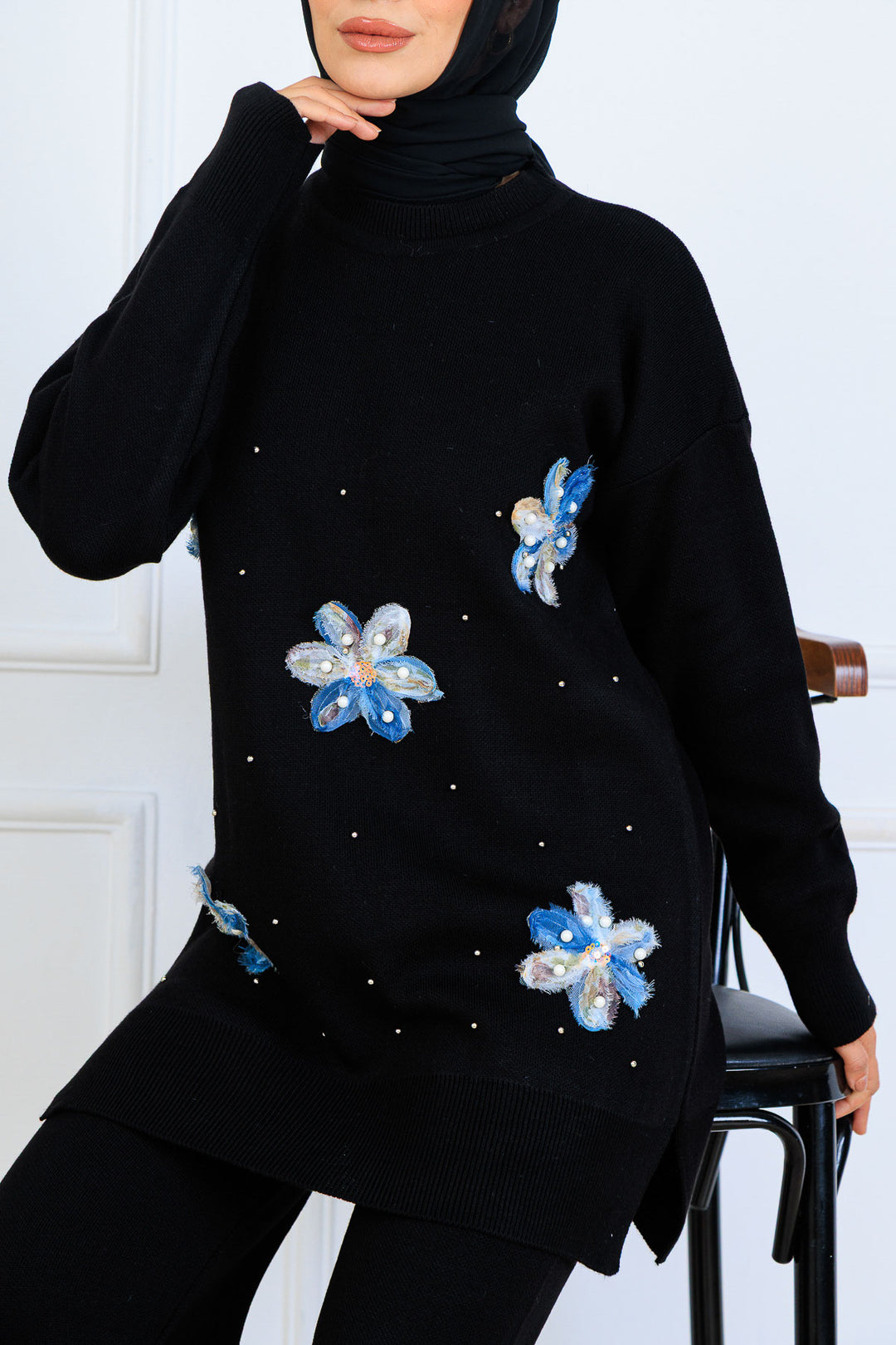 BNG Women Floral Knit Set S1006 Black - Buzău