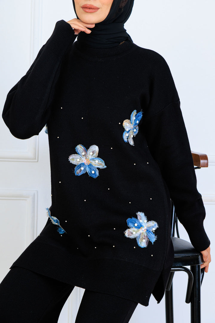 BNG Women Floral Knit Set S1006 Black - Buzău