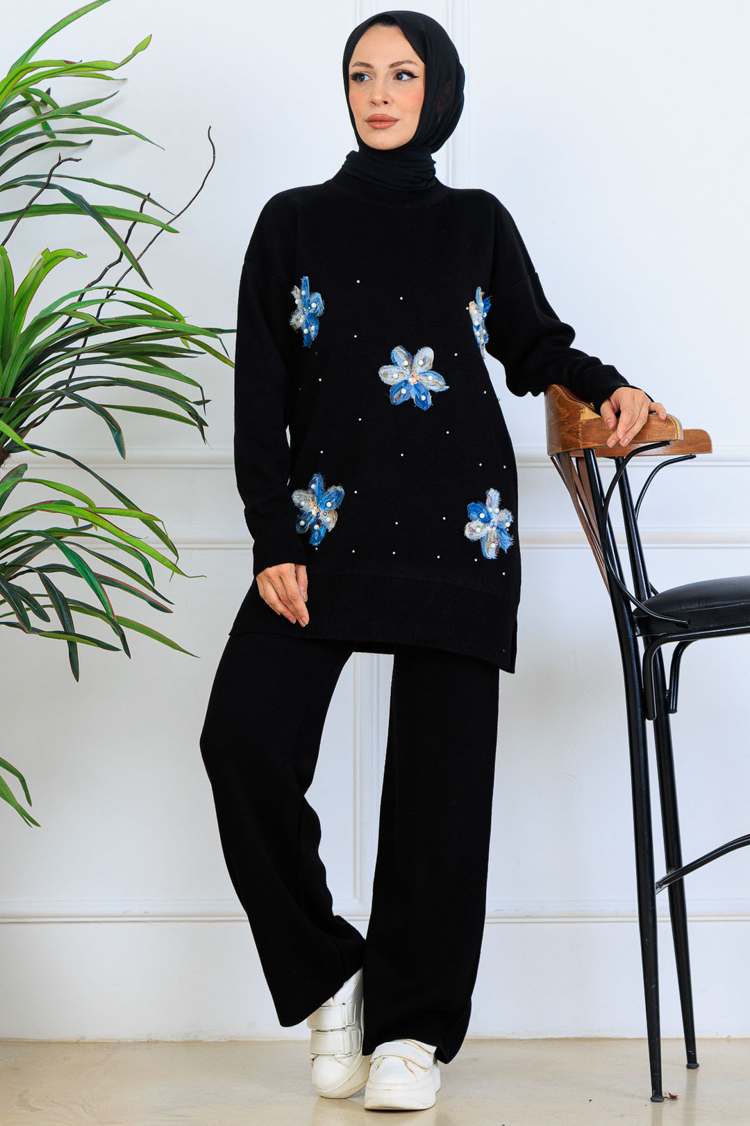 BNG Women Floral Knit Set S1006 Black - Buzău