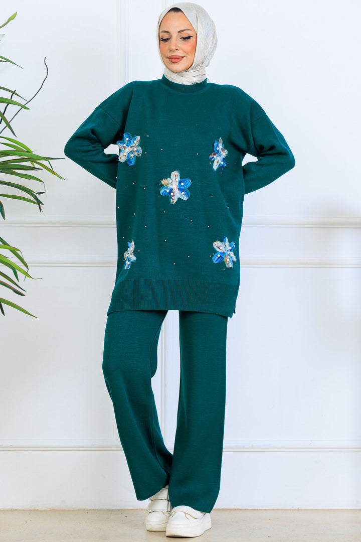 BNG Women Floral Knit Set S1006 Emerald Green - Marano di Napoli