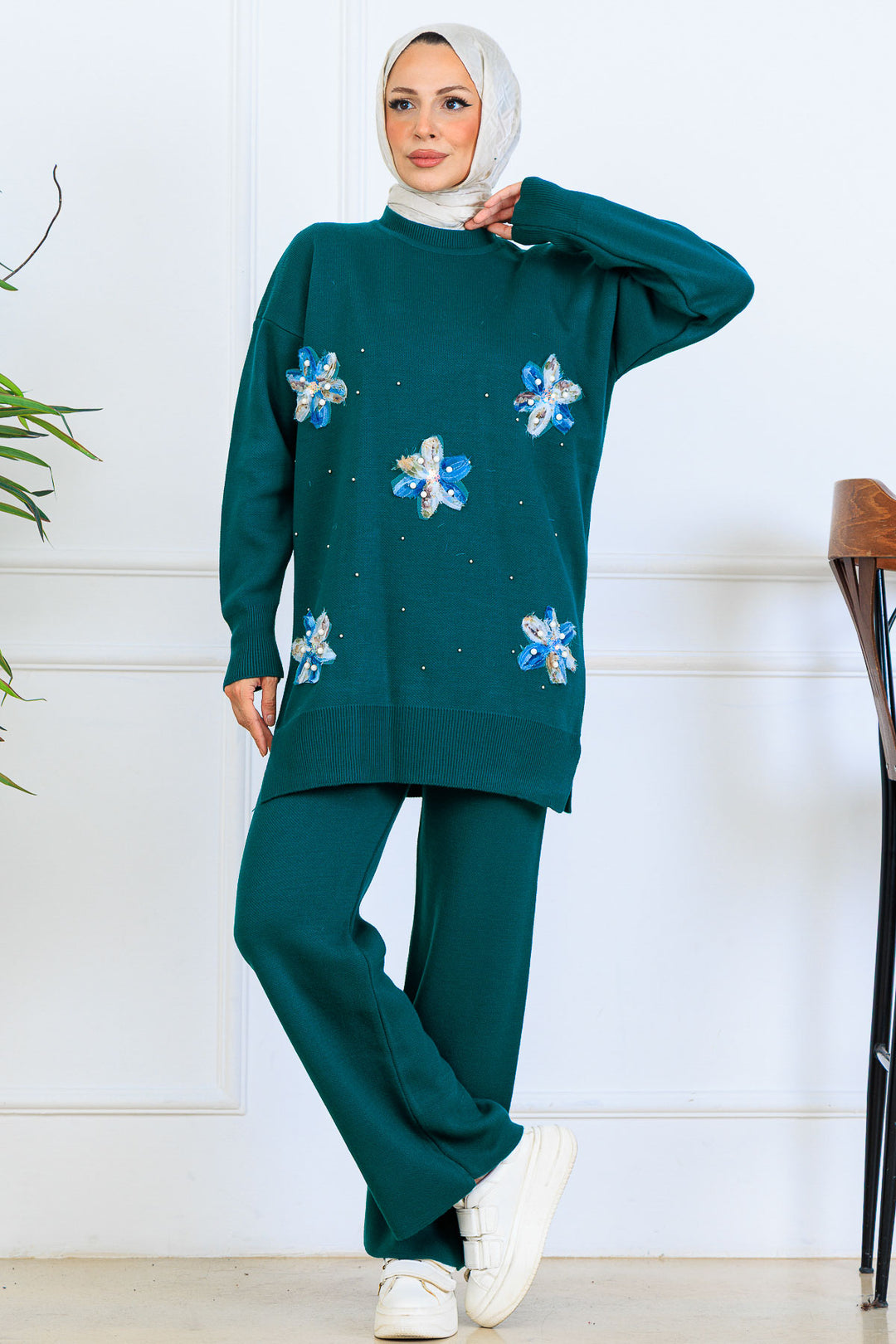 BNG Women Floral Knit Set S1006 Emerald Green - Marano di Napoli