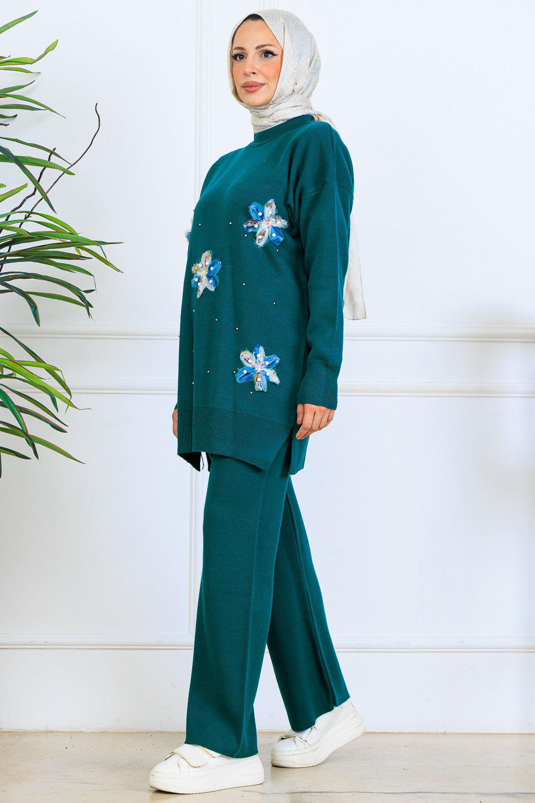 BNG Women Floral Knit Set S1006 Emerald Green - Marano di Napoli