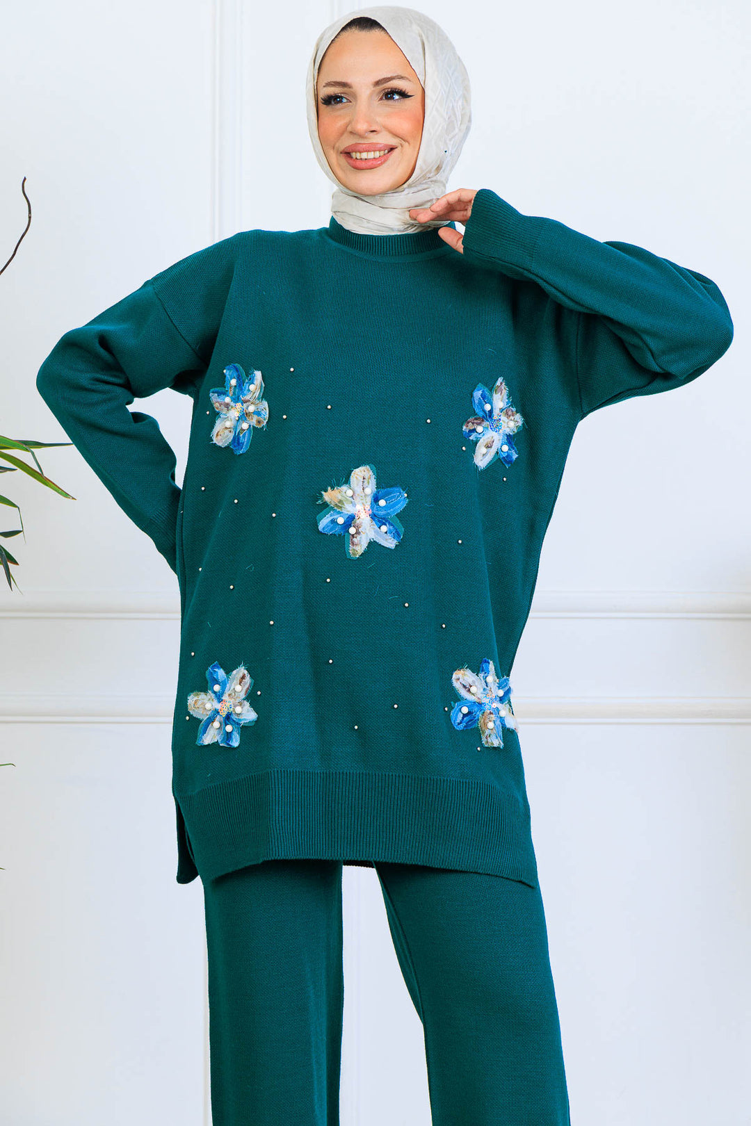 BNG Women Floral Knit Set S1006 Emerald Green - Marano di Napoli