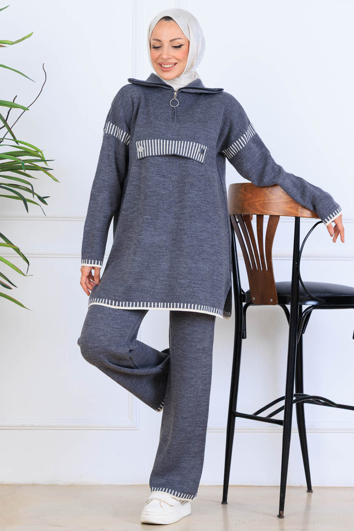 BNG Women Yakası Fermuarlı Triko Takım S1105 Antrasit - San Giorgio a Cremano