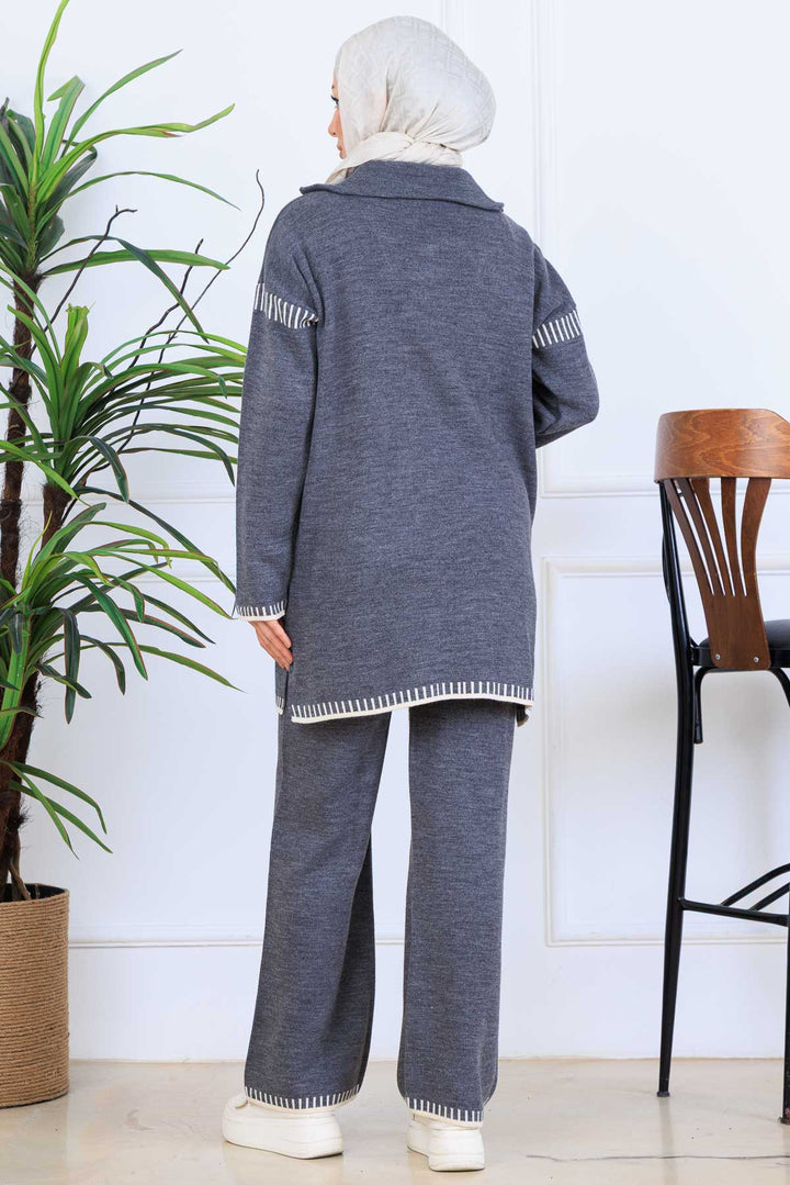 BNG Women Yakası Fermuarlı Triko Takım S1105 Antrasit - San Giorgio a Cremano