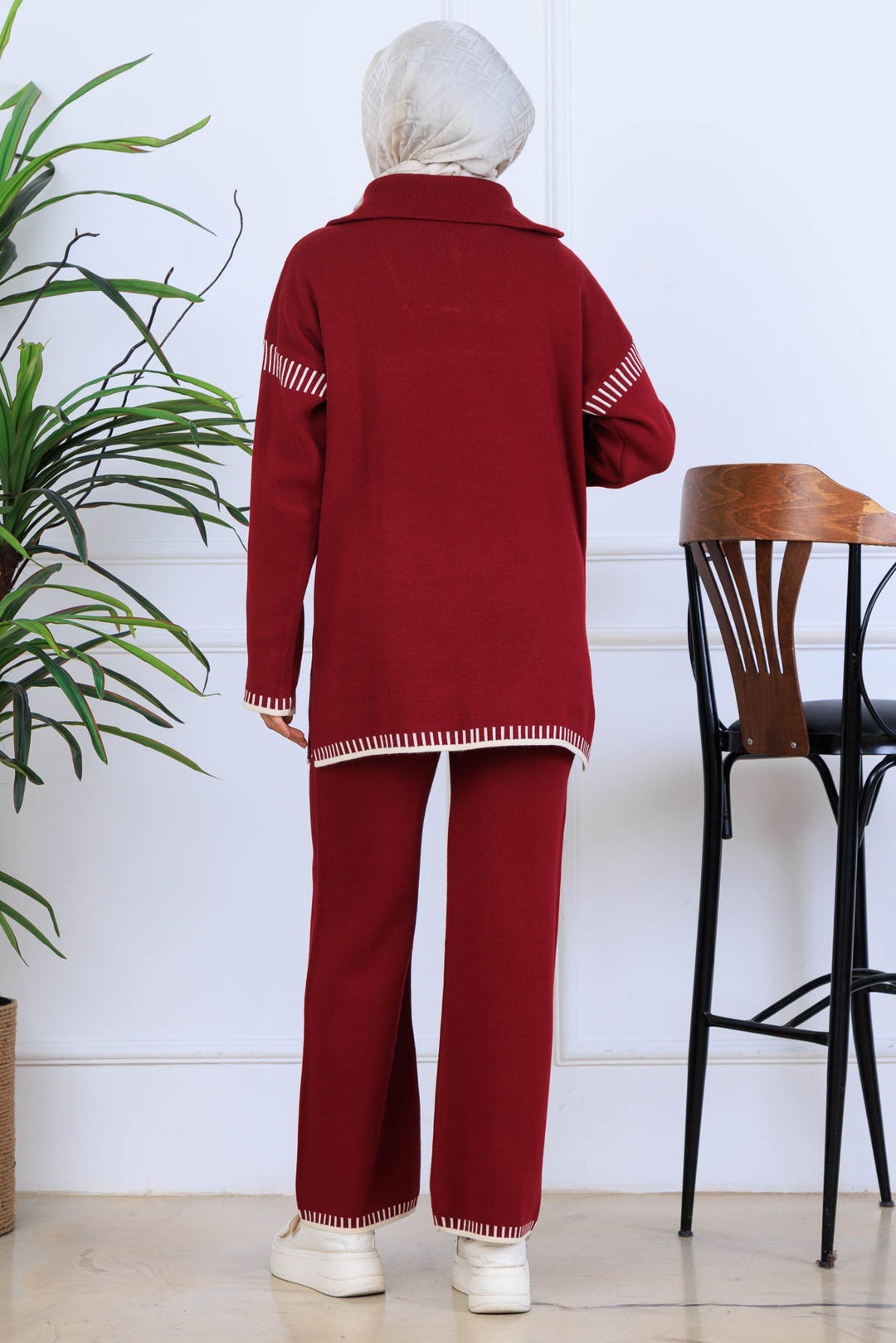 BNG Women Yakası Fermuarlı Triko Takım S1105 Bordo - Woodland