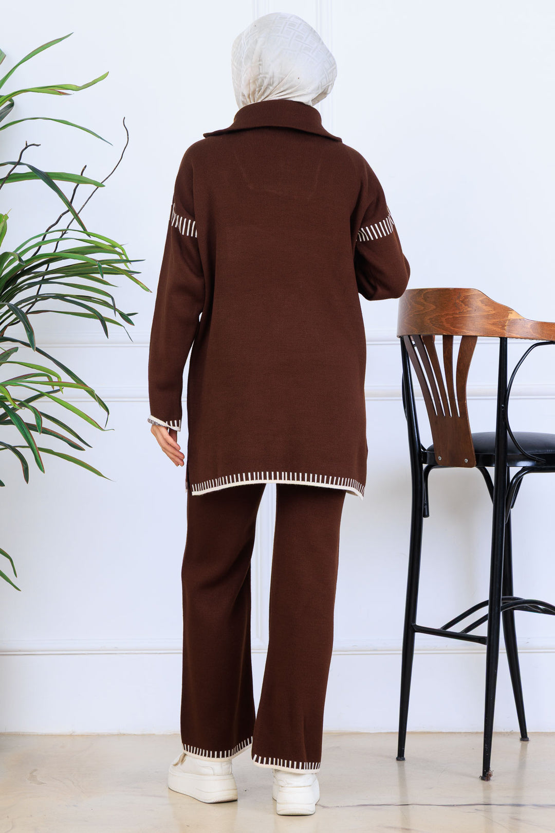 BNG Women Zippered Collar Knitwear Set S1105 Brown - Seraing