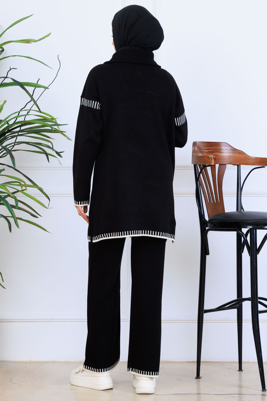 BNG Women Yakası Fermuarlı Triko Takım S1105 Siyah - Baia Mare