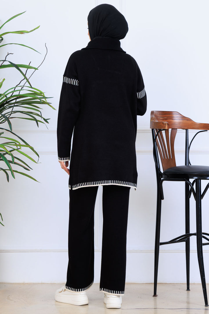 BNG Women Yakası Fermuarlı Triko Takım S1105 Siyah - Baia Mare