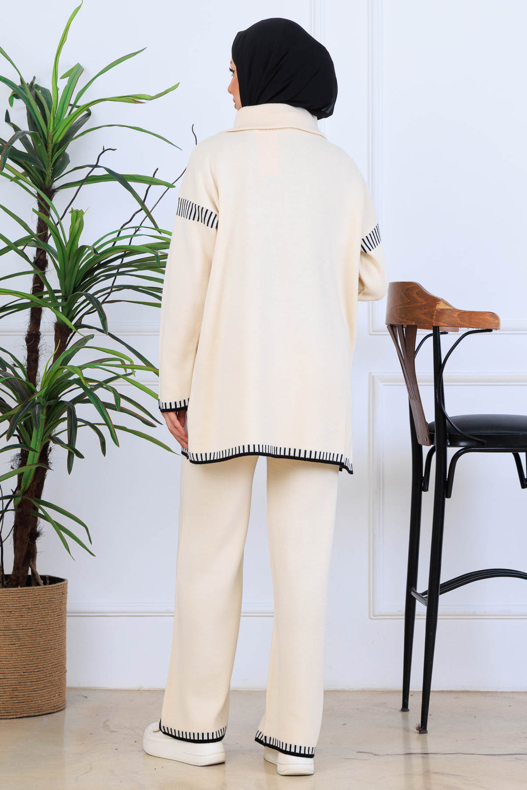 BNG Women Yakası Fermuarlı Triko Takım S1105 Taş Rengi - Coevorden