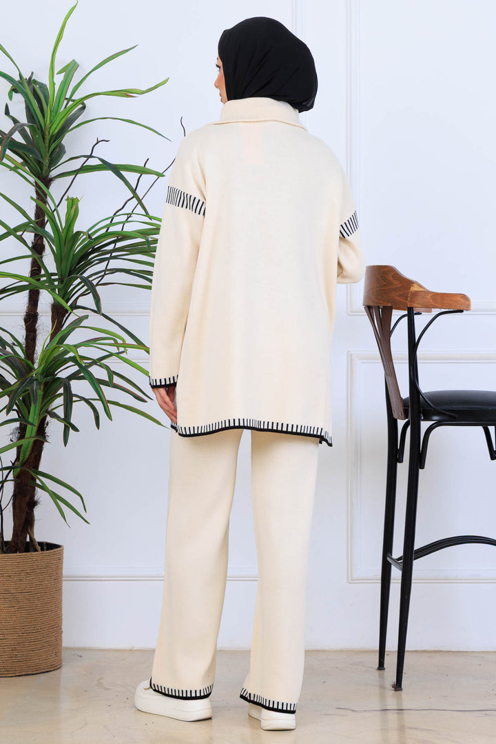 BNG Women Yakası Fermuarlı Triko Takım S1105 Taş Rengi - Coevorden