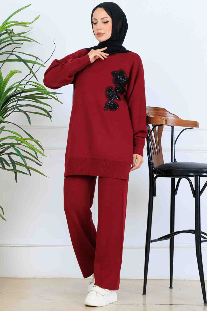 BNG Women İşleme Detay Triko Takım S1067 Bordo - East Providence