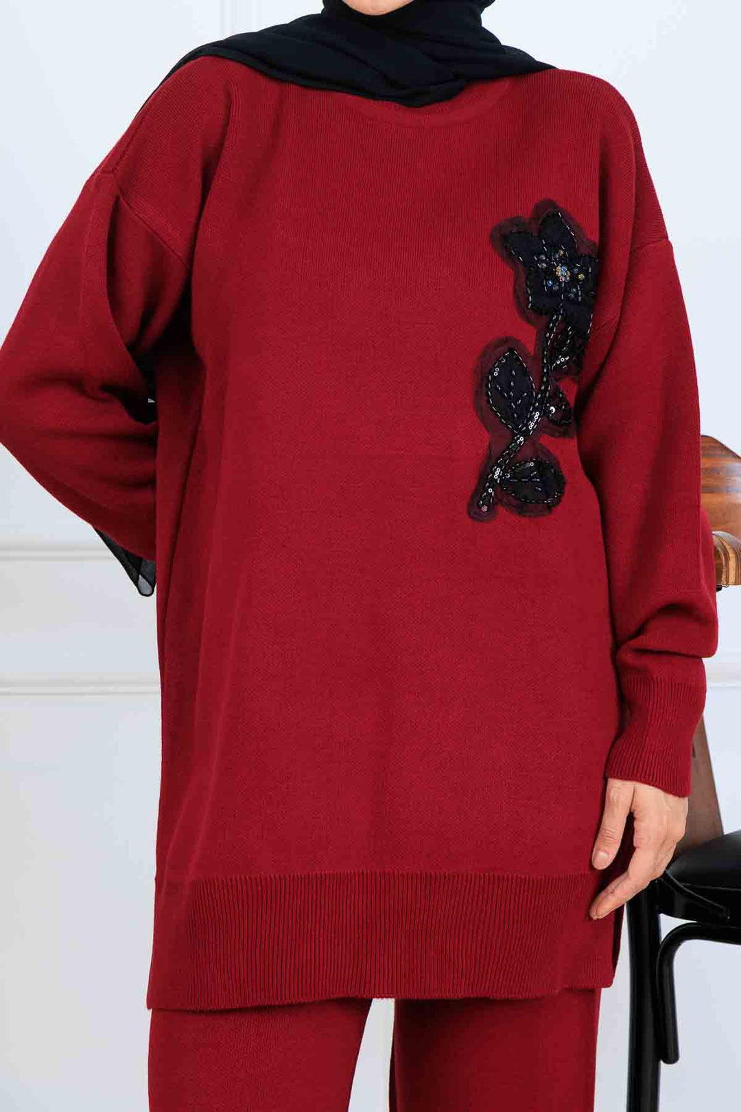 BNG Women İşleme Detay Triko Takım S1067 Bordo - East Providence