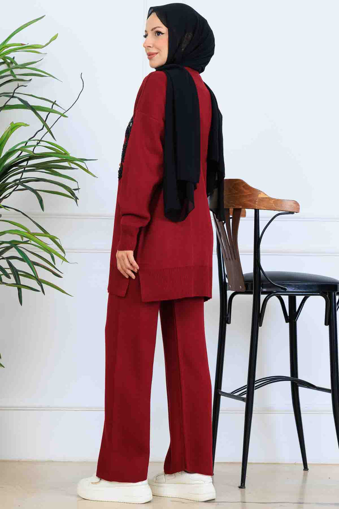 BNG Women İşleme Detay Triko Takım S1067 Bordo - East Providence