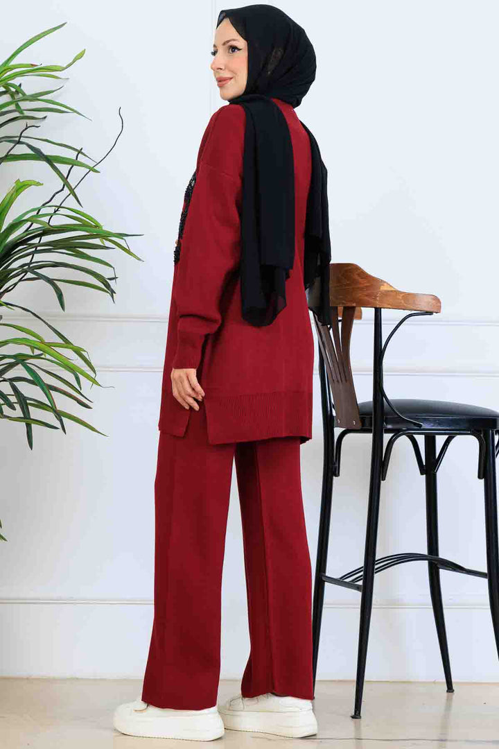 BNG Women İşleme Detay Triko Takım S1067 Bordo - East Providence