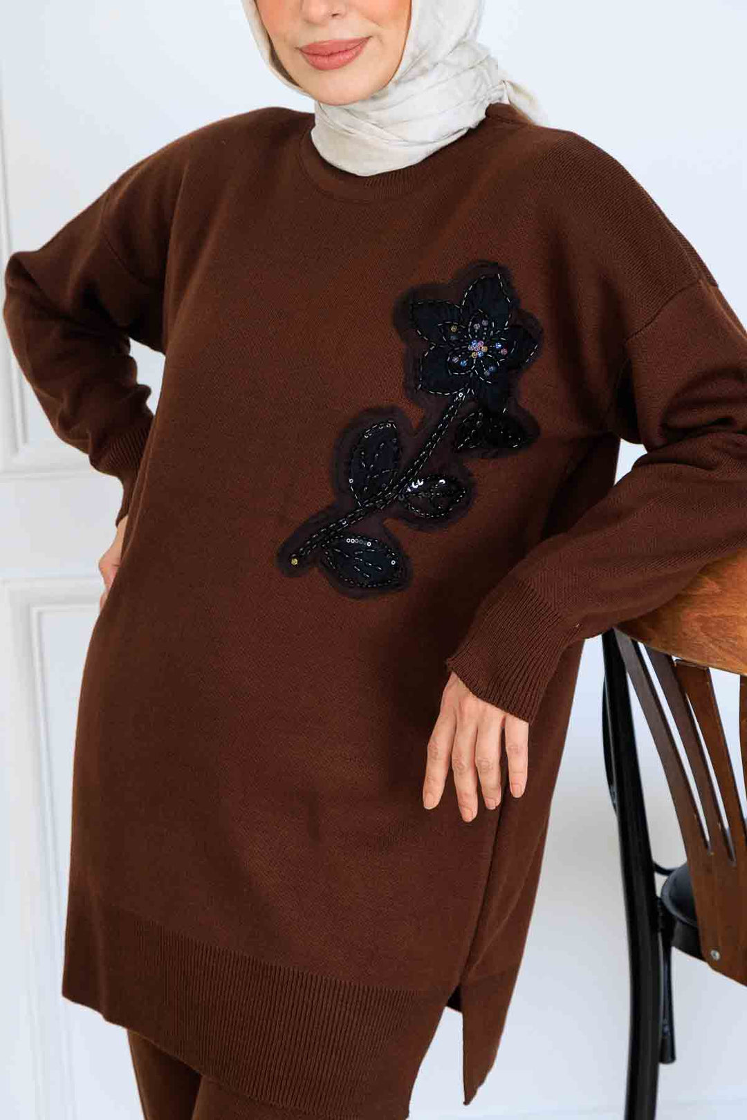 BNG Women İşleme Detay Triko Takım S1067 Kahverengi - Tepeji del Río de Ocampo