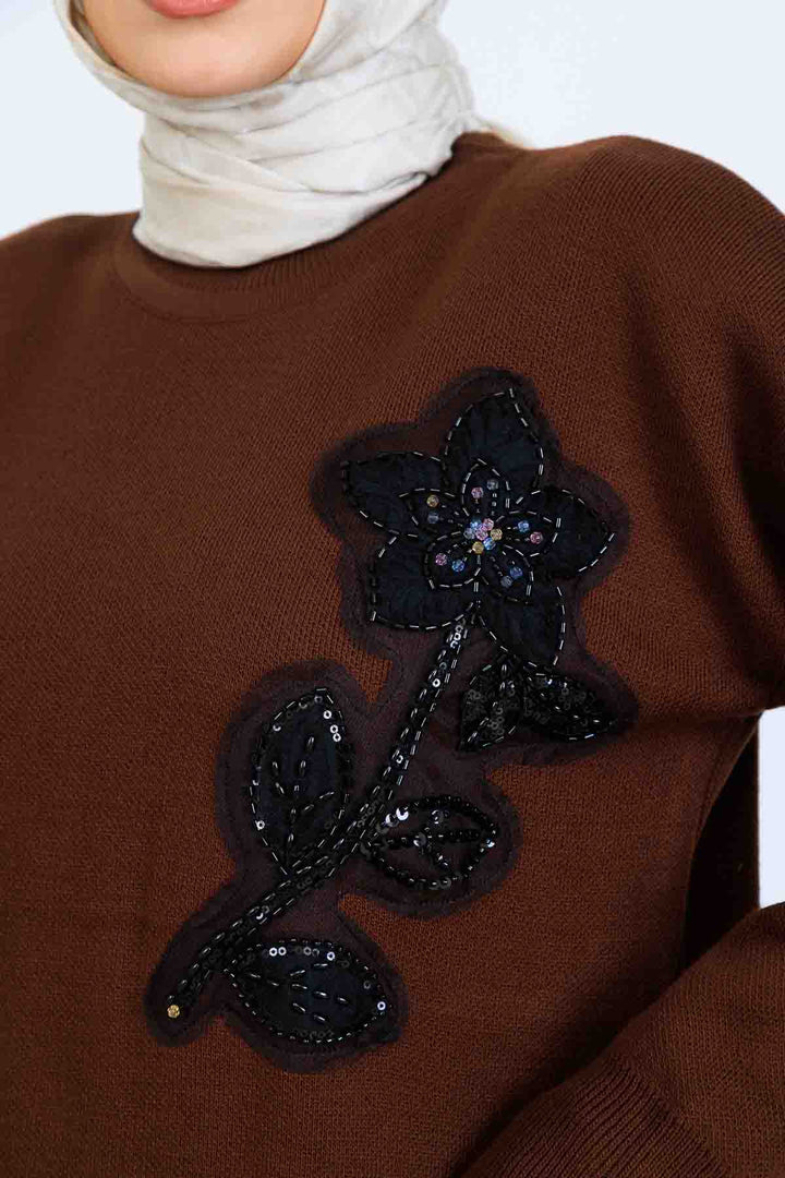 BNG Women İşleme Detay Triko Takım S1067 Kahverengi - Tepeji del Río de Ocampo