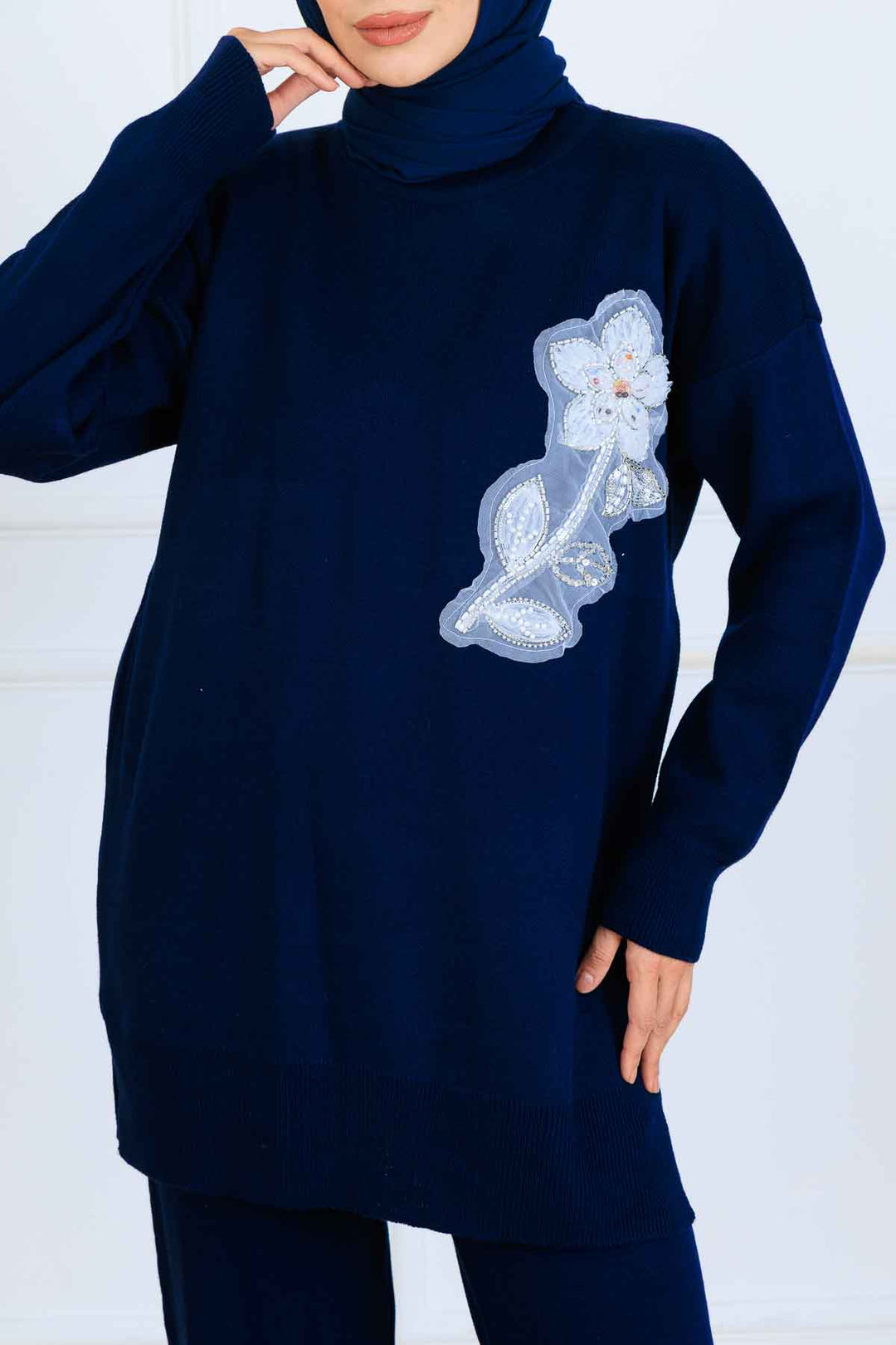 BNG Women İşleme Detay Triko Takım S1067 Lacivert - Simi Valley