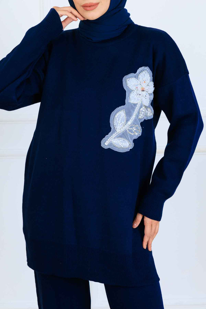 BNG Women İşleme Detay Triko Takım S1067 Lacivert - Simi Valley