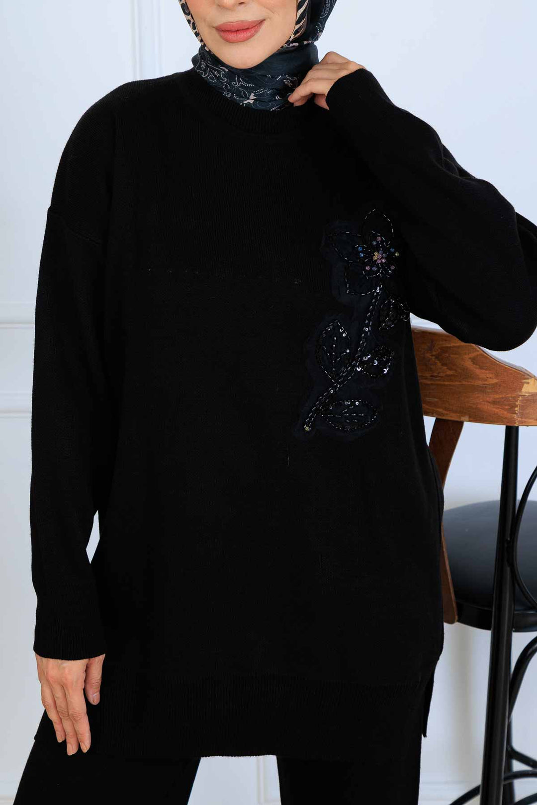 BNG Women İşleme Detay Triko Takım S1067 Siyah - New Albany