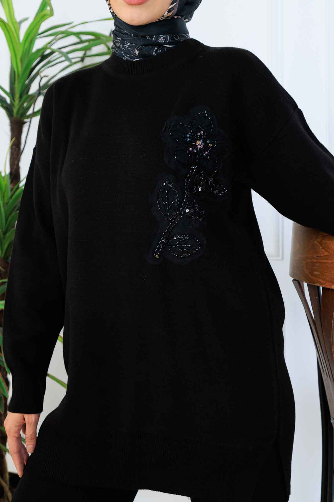 BNG Women İşleme Detay Triko Takım S1067 Siyah - New Albany