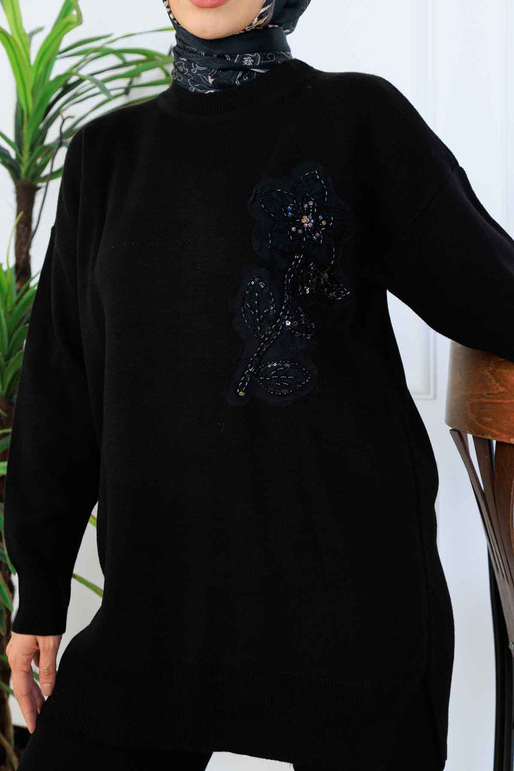 BNG Women İşleme Detay Triko Takım S1067 Siyah - New Albany