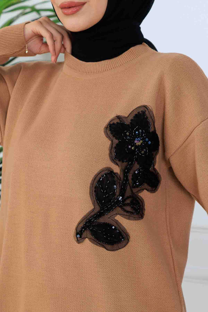 BNG Women İşleme Detay Triko Takım S1067 Vizon - Las Vegas