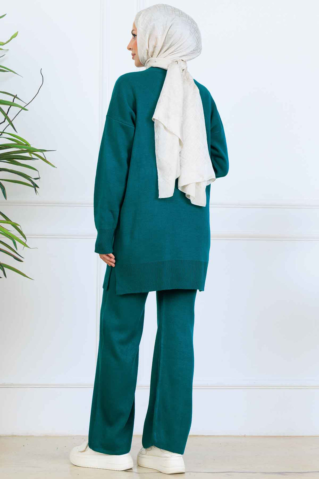 BNG Women İşleme Detay Triko Takım S1067 Zümrüt Yeşili - Calpulalpan