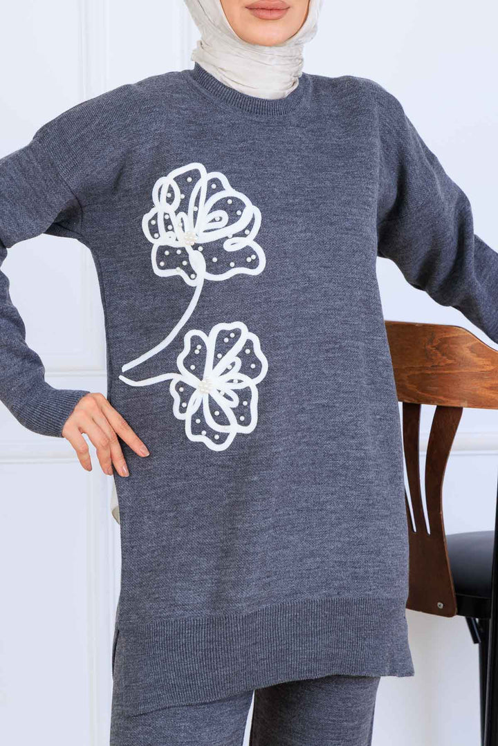 BNG Women Embroidered Detailed Knit Set S1120 Anthracite - Park Ridge