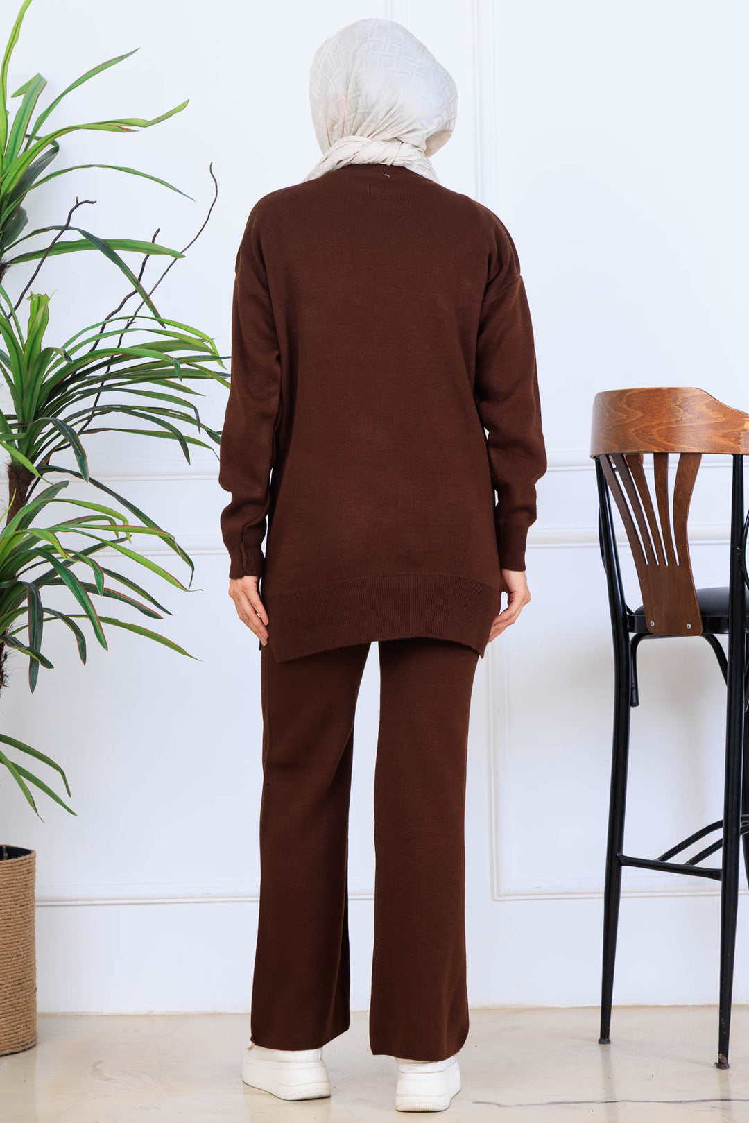 BNG Women Embroidered Detailed Knit Set S1120 Brown - Reşiţa