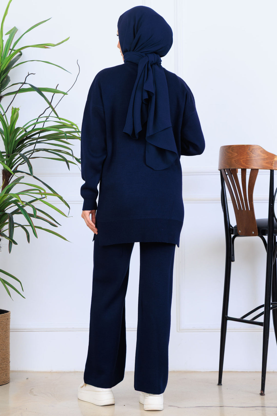 BNG Women Nakış İşleme Detaylı Triko Takım S1120 Lacivert - Jiutepec