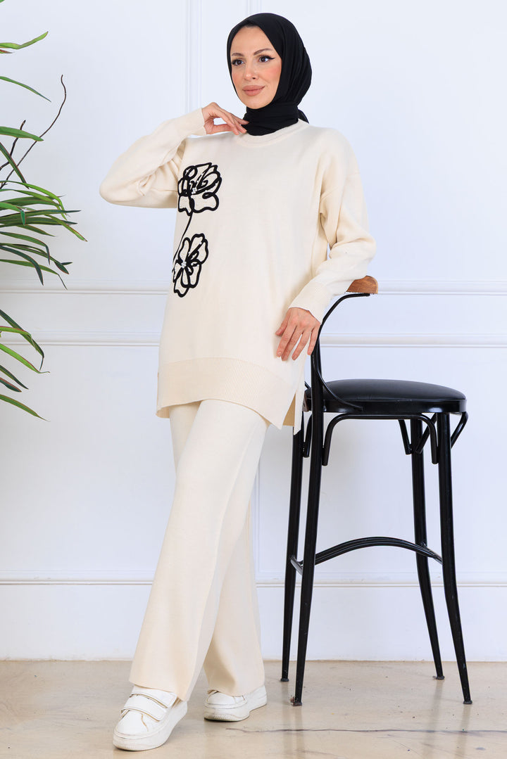 BNG Women Embroidered Detailed Knit Set S1120 Stone Color - Cesano Maderno