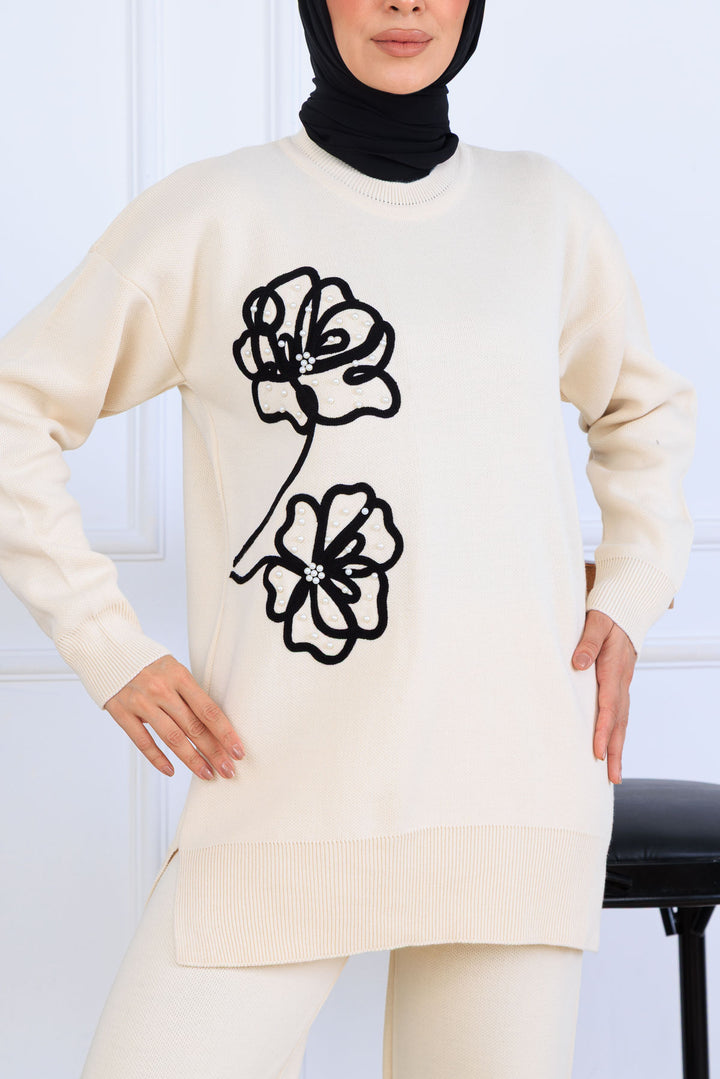 BNG Women Embroidered Detailed Knit Set S1120 Stone Color - Cesano Maderno