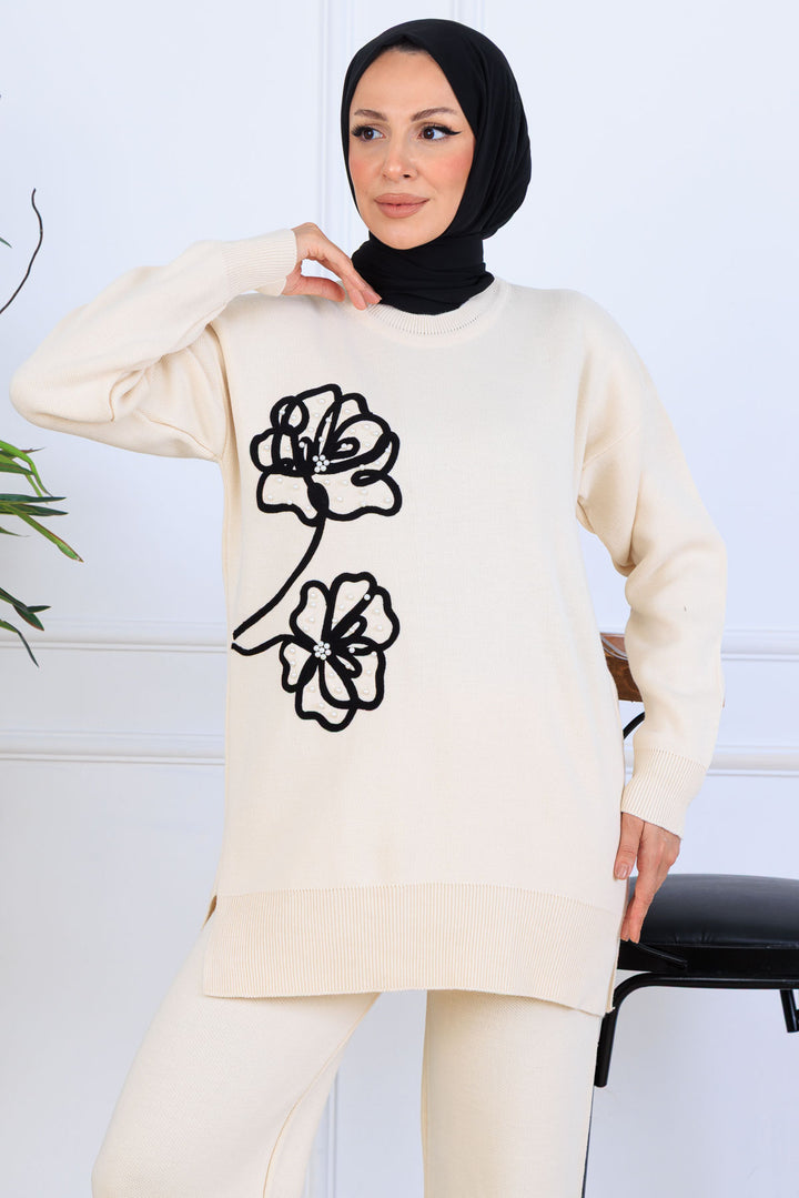 BNG Women Embroidered Detailed Knit Set S1120 Stone Color - Cesano Maderno