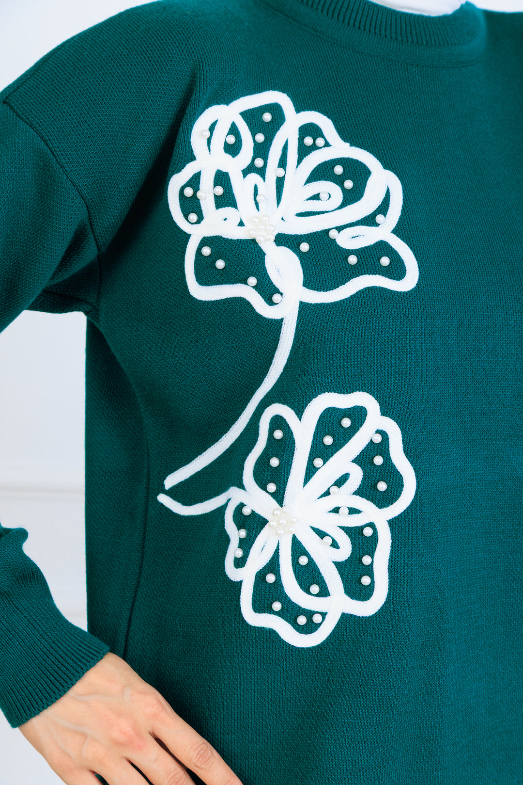 BNG Women Nakış İşleme Detaylı Triko Takım S1120 Zümrüt Yeşili - San Juan Despí