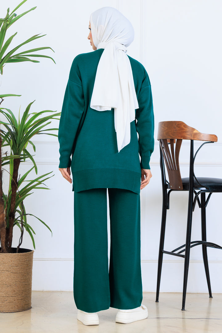 BNG Women Nakış İşleme Detaylı Triko Takım S1120 Zümrüt Yeşili - San Juan Despí