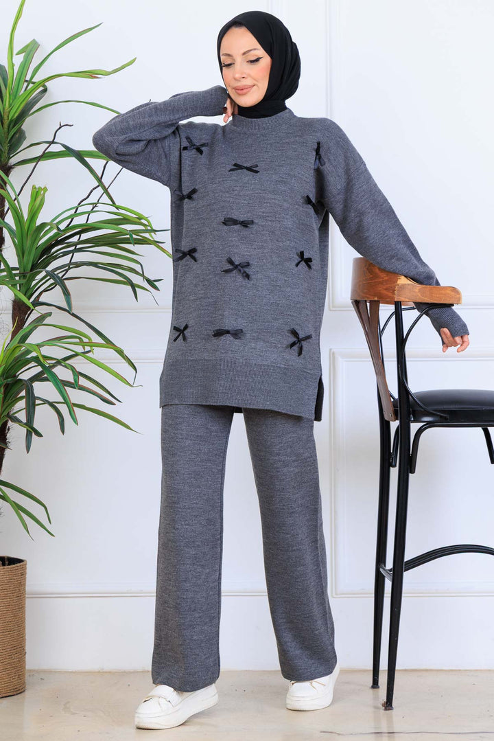 BNG Women Bow Detail Knit Set S1106 Anthracite - Fountain Valley