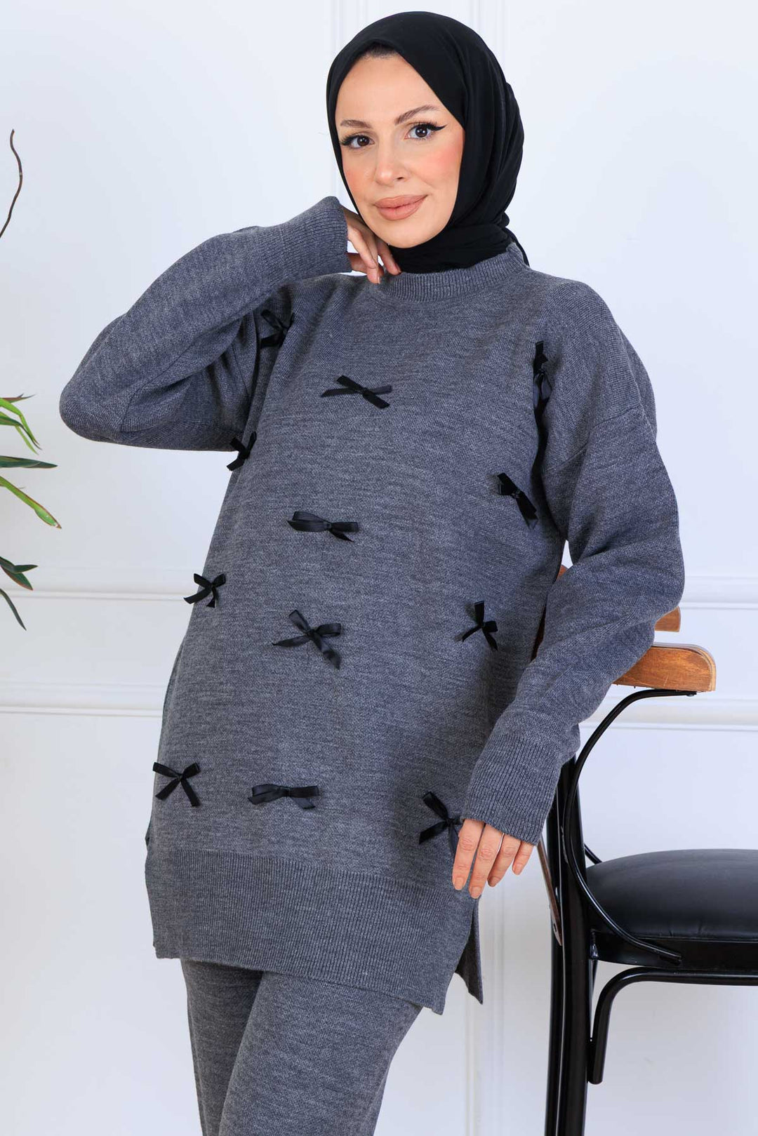 BNG Women Bow Detail Knit Set S1106 Anthracite - Fountain Valley