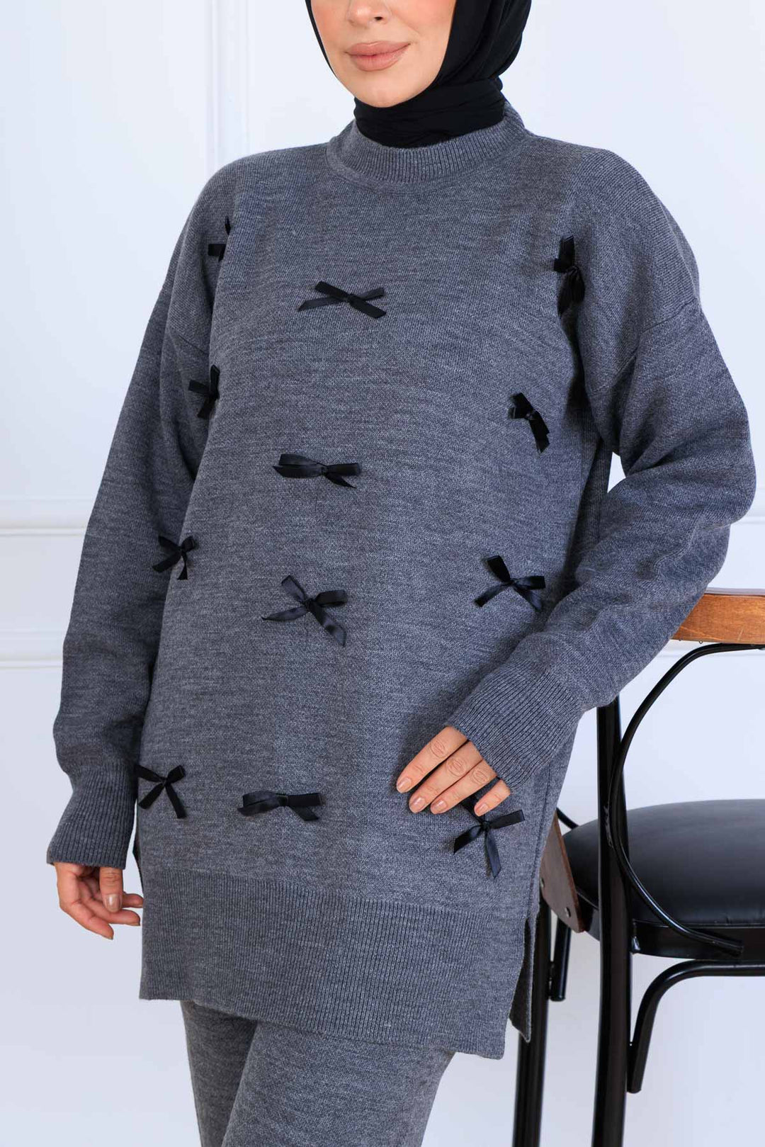 BNG Women Bow Detail Knit Set S1106 Anthracite - Fountain Valley