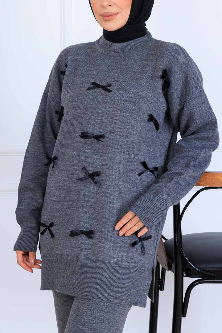 BNG Women Bow Detail Knit Set S1106 Anthracite - Fountain Valley