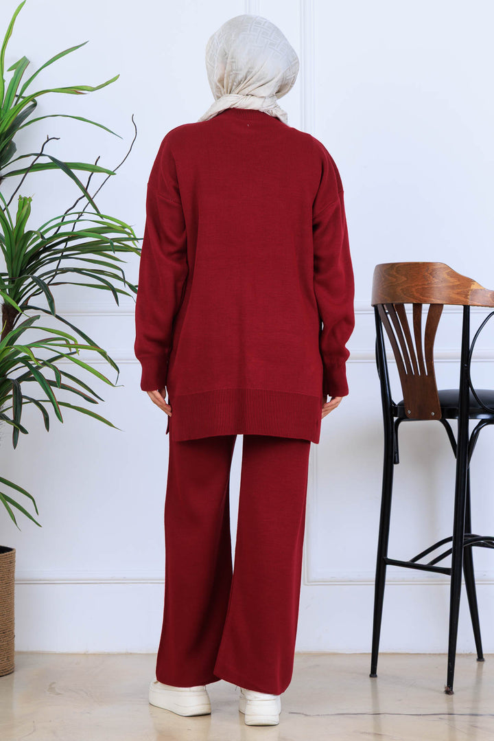 BNG Women Fiyonk Detaylı Triko Takım S1106 Bordo - Evanston